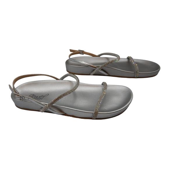 Jewel Badgley Mischka Rhinestone Slip On Slides Flat Sandals Silver Size 6 - Picture 6 of 8